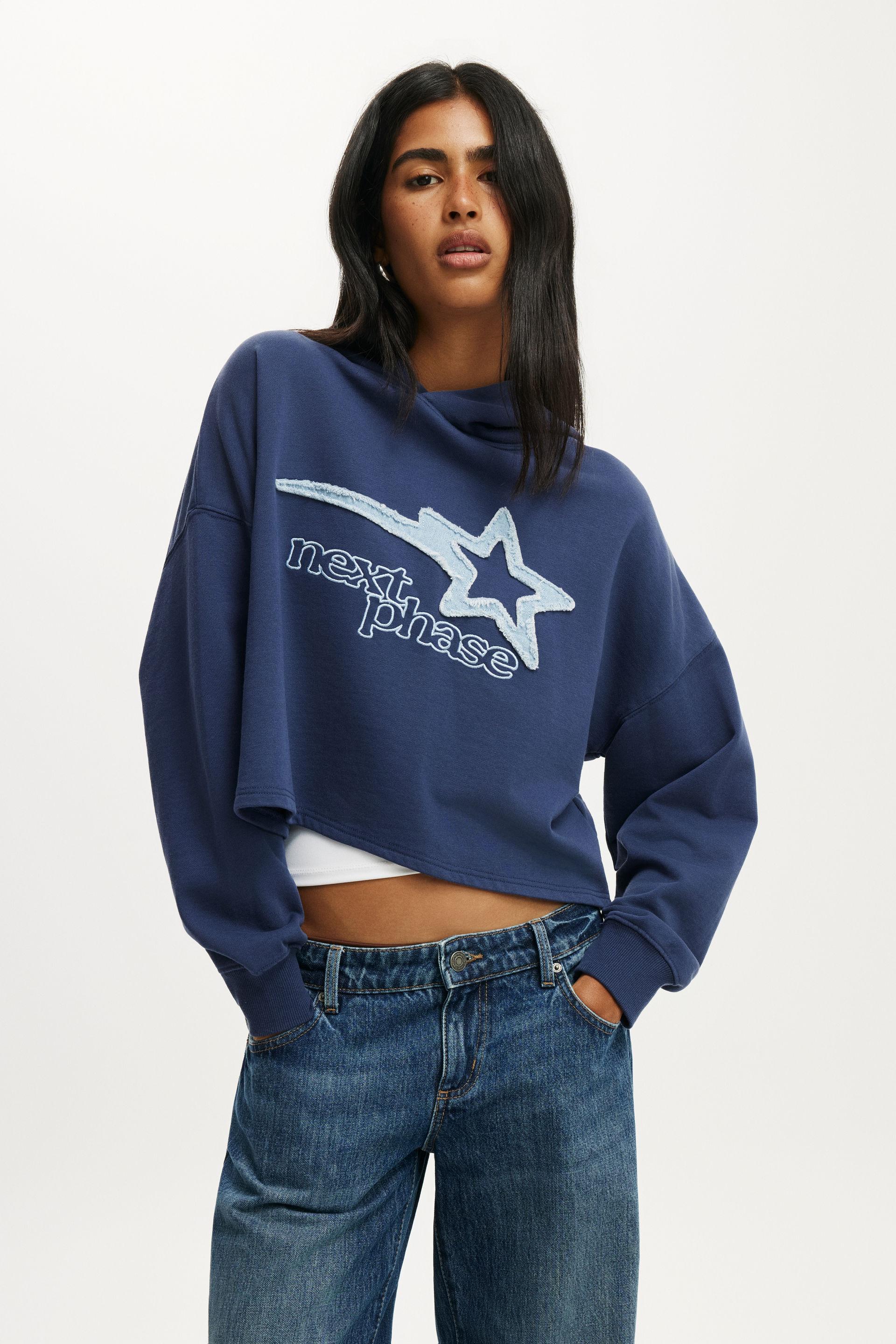 Cropped oversized hoodie - oxford blue/graphic