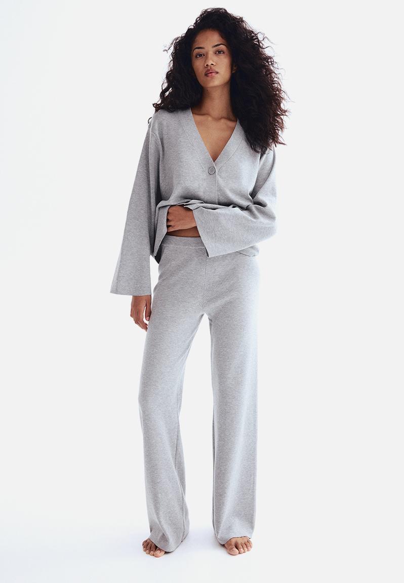 Wide fine-knit trousers - grey marl - 1294136002