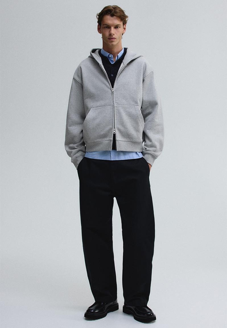 Loose fit boxy-style zip-through hoodie - grey marl - 1300648004