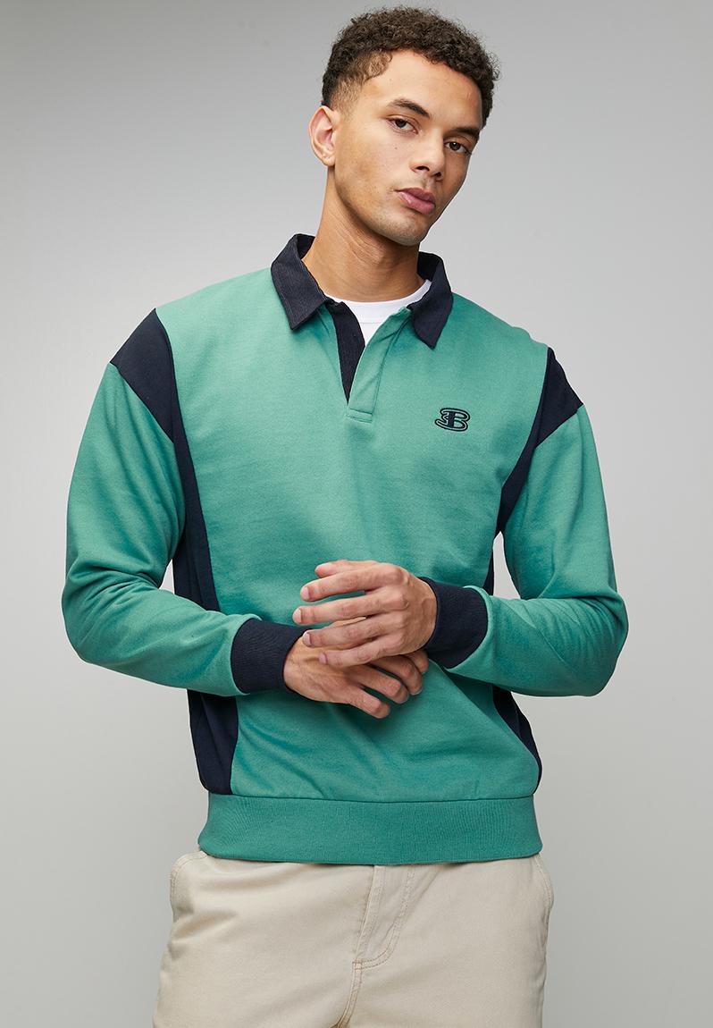 トップス supreme green navy border polo shirt Panelled Colour Block B Polo Sweater - Aqua Teal