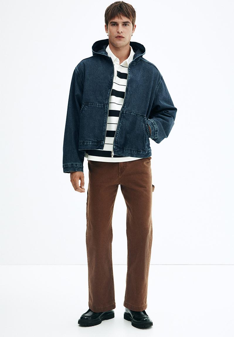 Loose fit hooded denim jacket - dark denim blue - 1305036001