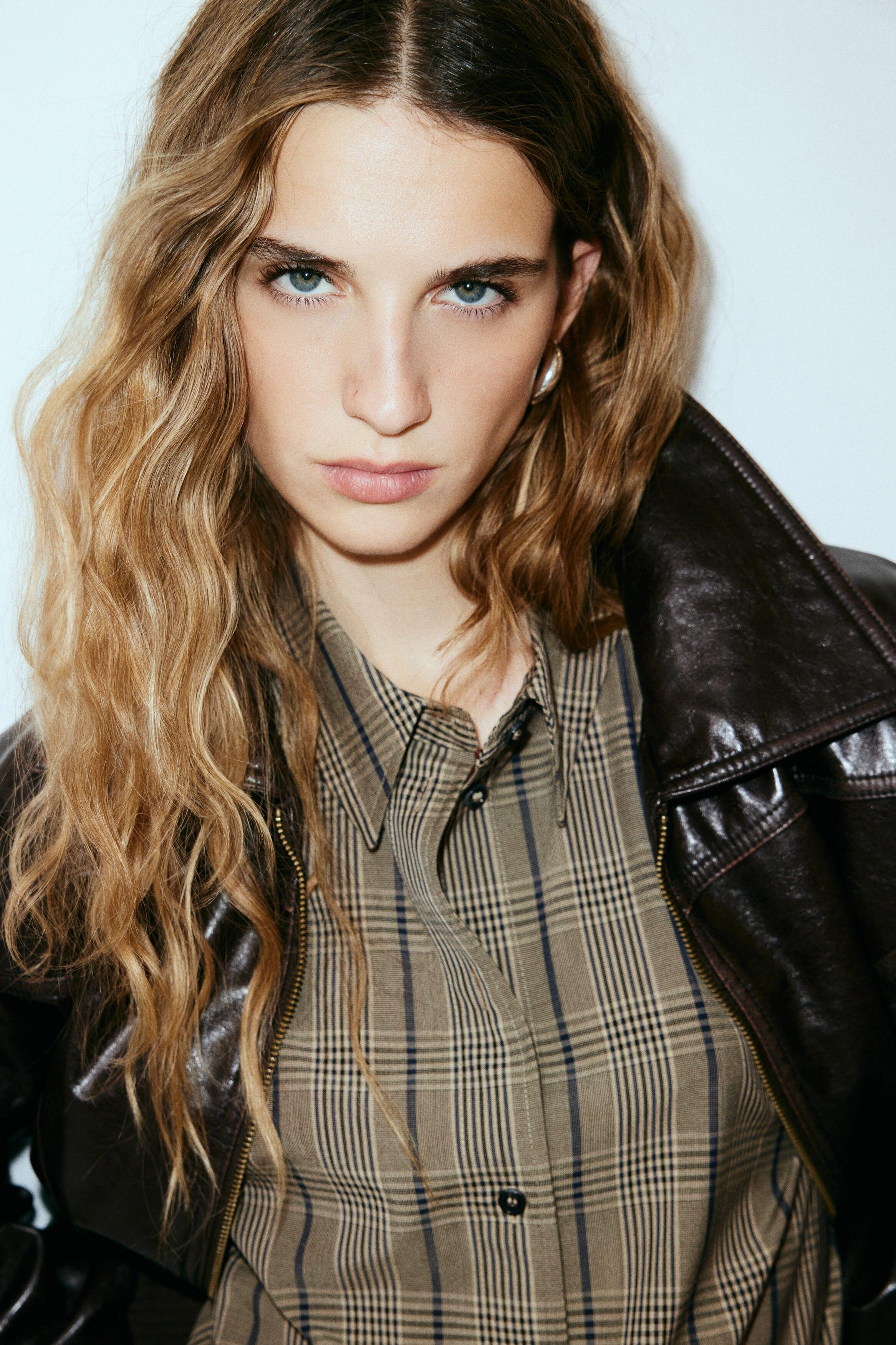 Oversized shirt - beige/checked - 1295396004