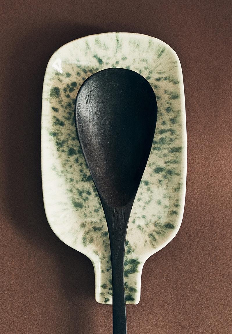 Stoneware spoon rest - green/speckled - 1286266001