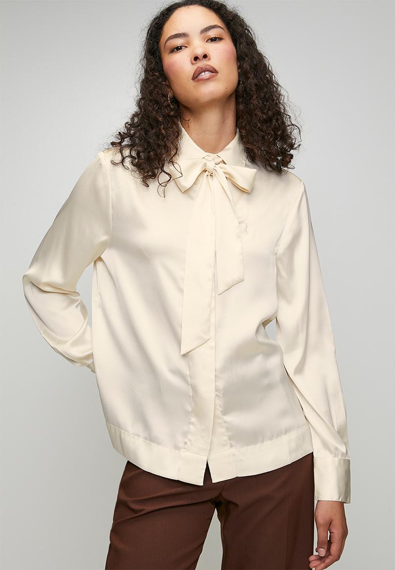 Wmn Macey Ls Tie Blouse - Birch