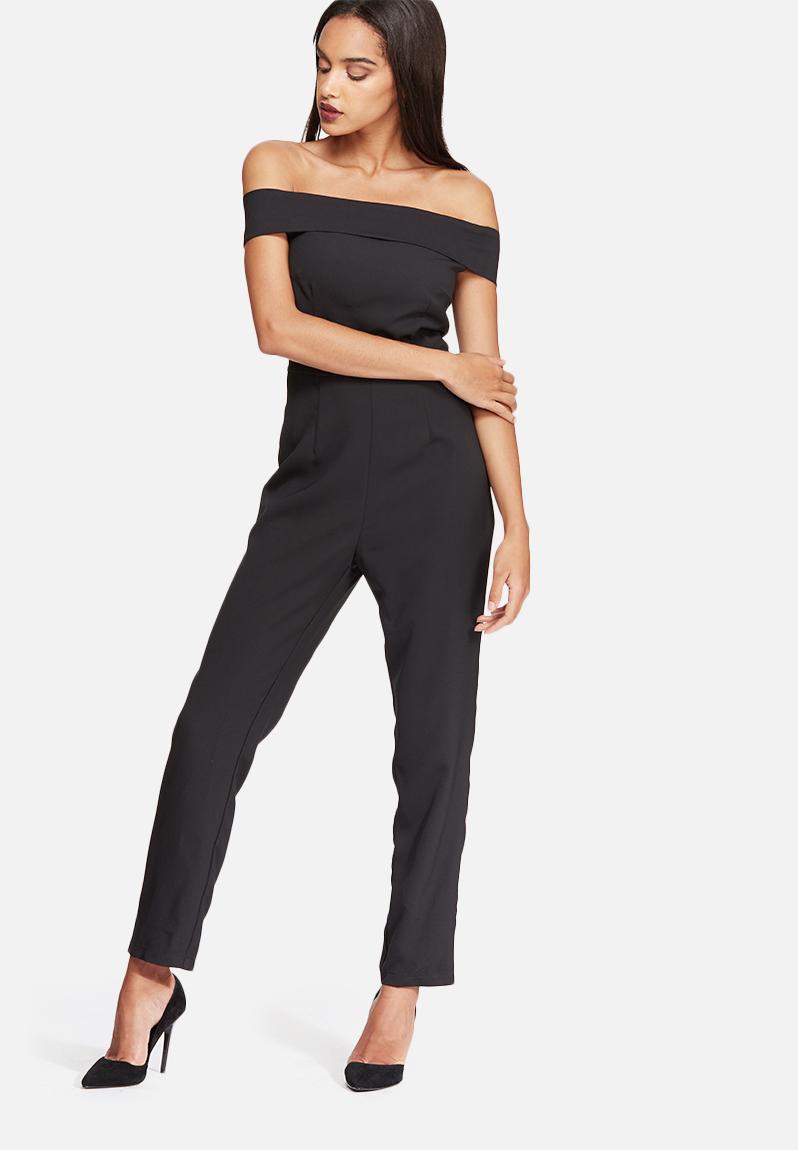 Crepe skinny bardot jumpsuit - black Missguided Jumpsuits & Playsuits ...