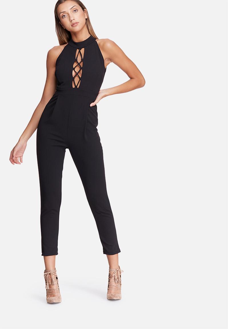 High neck lace up jumpsuit - black dailyfriday Jumpsuits & Playsuits ...