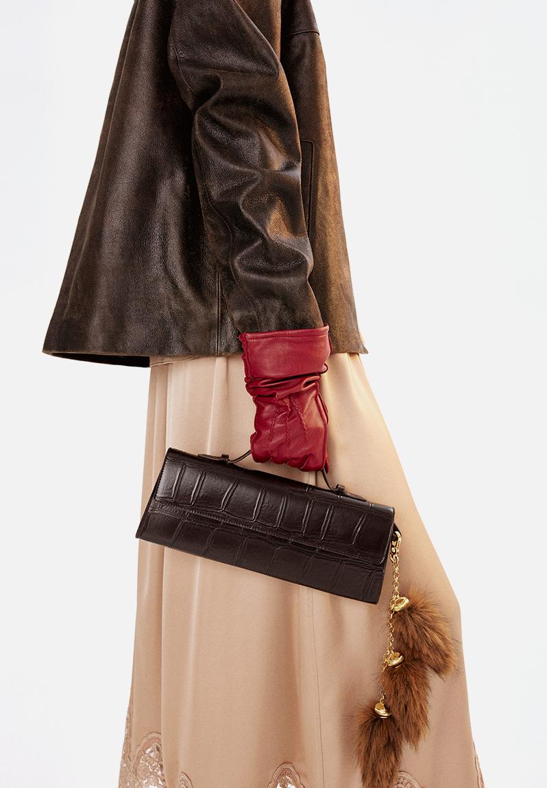 Rectangular crossbody bag - dark brown/crocodile pattern - 1302715001
