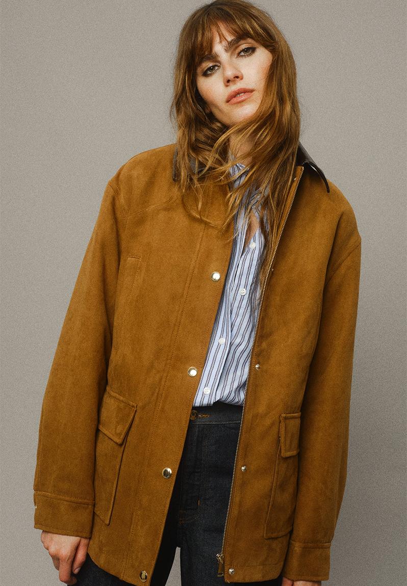 Oversized jacket - dark beige - 1311883001