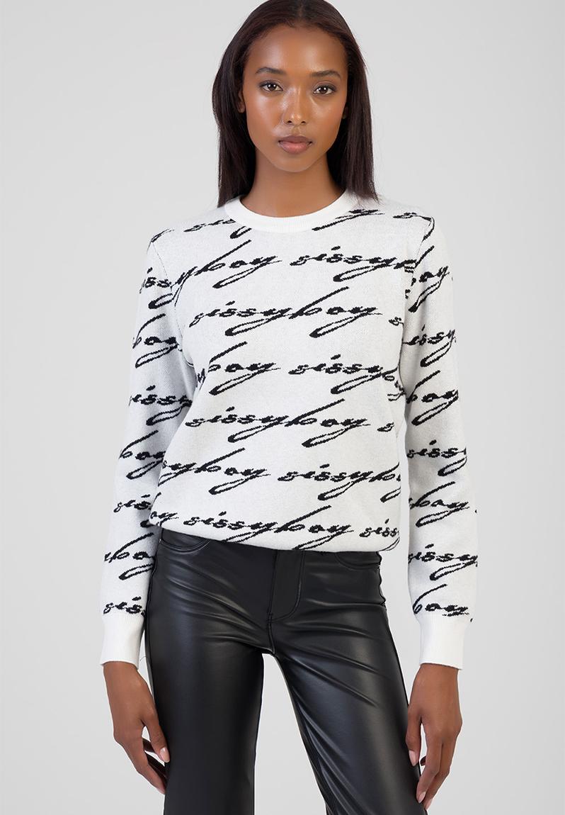 ミュージシャン CRAZYBOY p(R)ojectRLogo Knit Sweater See Me Knit Sweater - Off White/Black
