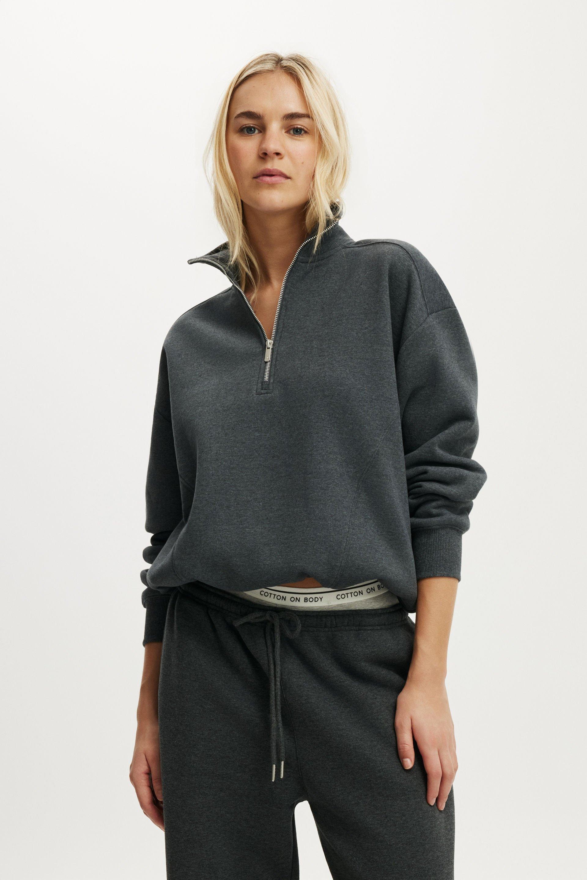 Plush Half Zip Sweatshirt - Dark Grey Marle