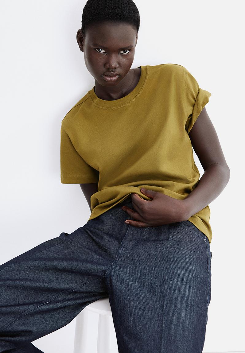 Oversized cotton t-shirt - olive green - 1290372016