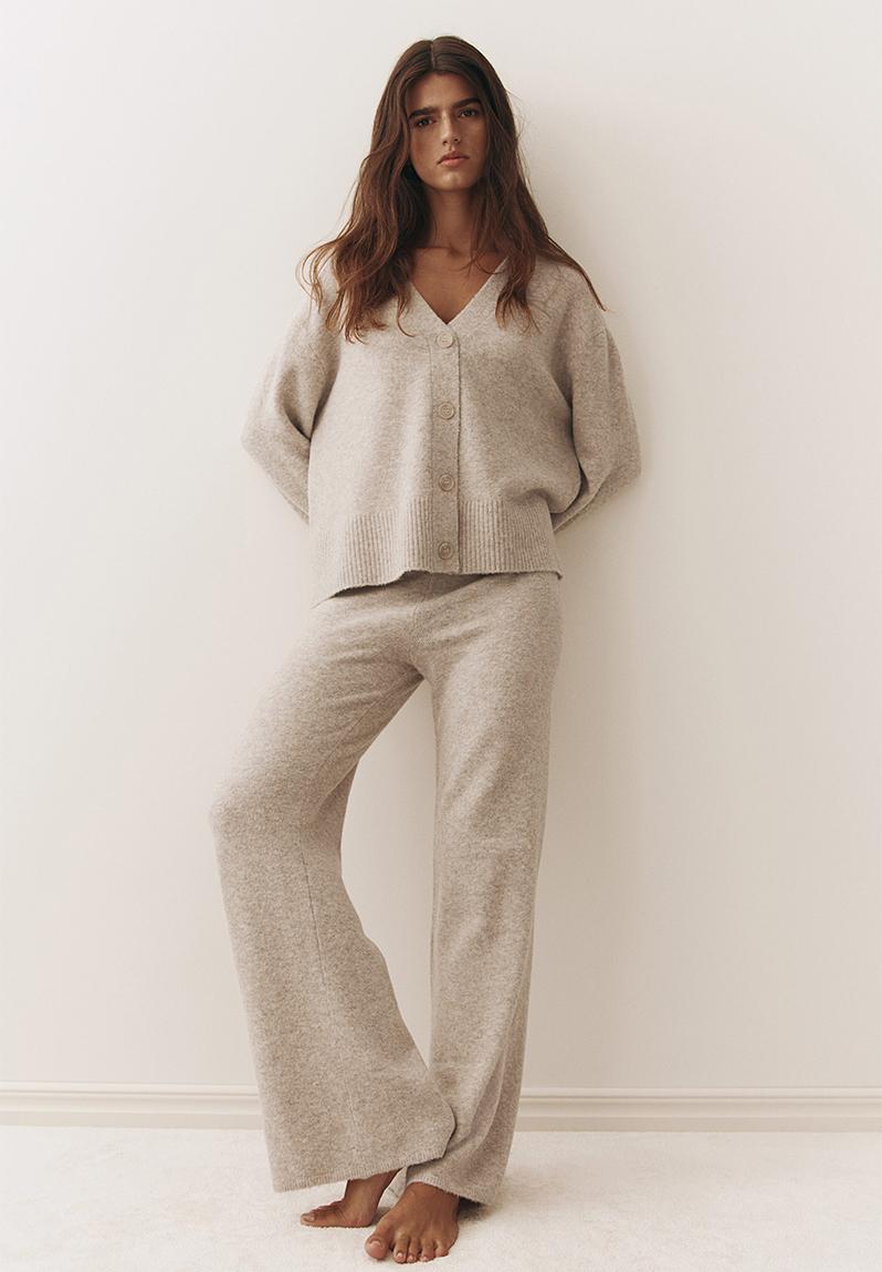 Knitted trousers - light beige - 1295281001