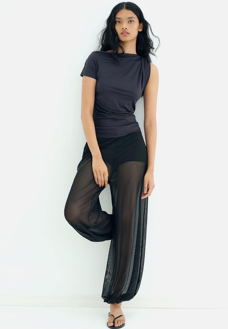 Draped one-shoulder top - black - 1316919001