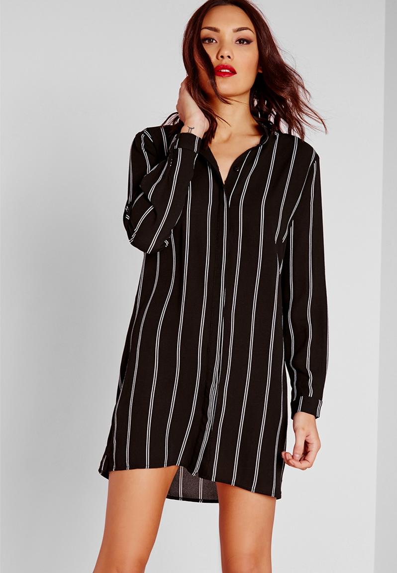 Collarless stripe shirt dress - black & white Missguided Formal ...