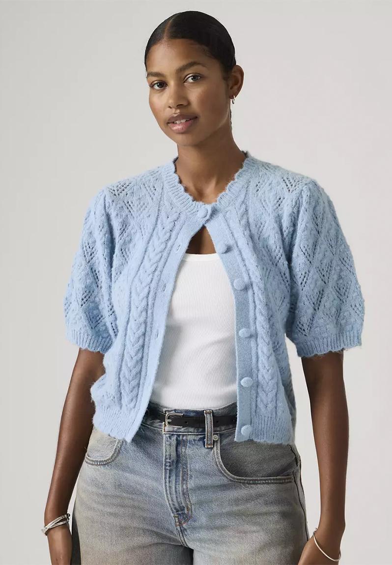 Pauline pointelle ss cardi - glacier lake novelty stitch