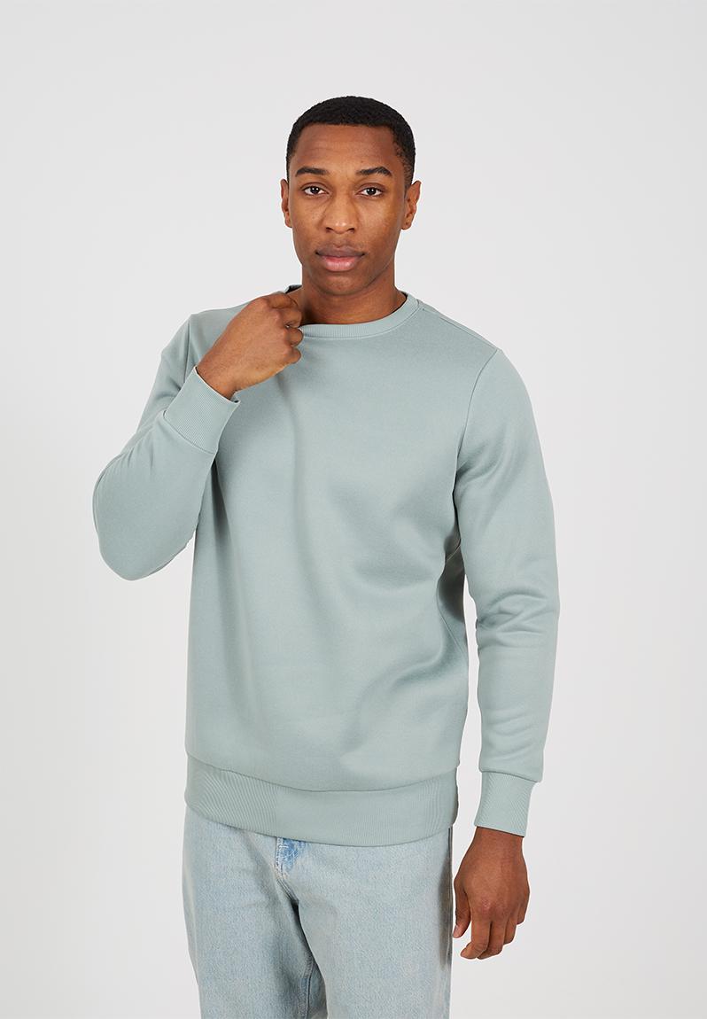BORDER CREW NECK SWEAT スウェットL Crew Neck Sweatshirt - Mineral Green/Light Stone
