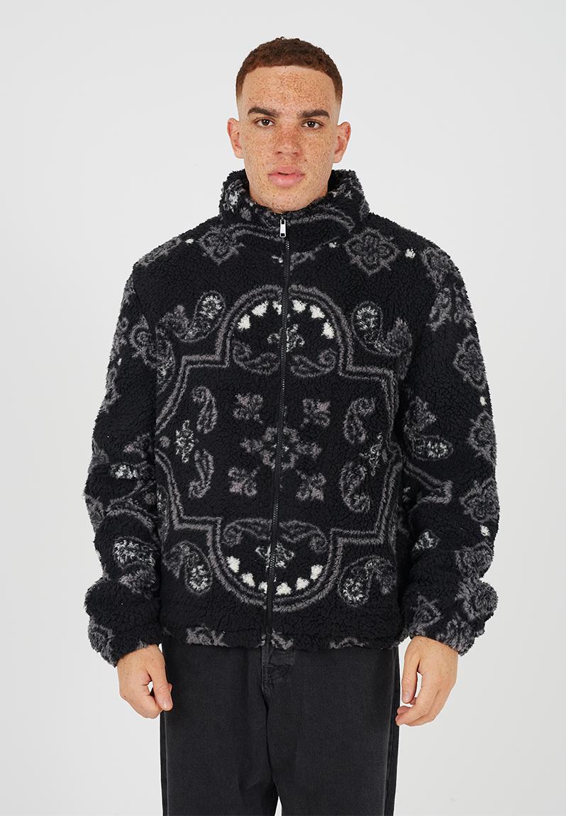Full Zip Funnel Neck Borg Style - Jet Black/Multi