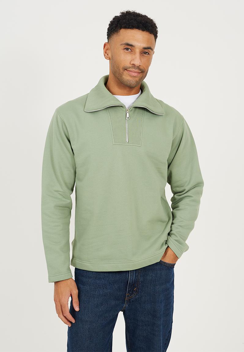 High Funnel Neck Quarter Zip Sweatshirt - Mint Green