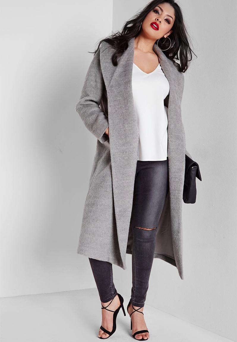 Plus size belted wool coat grey Missguided Coats