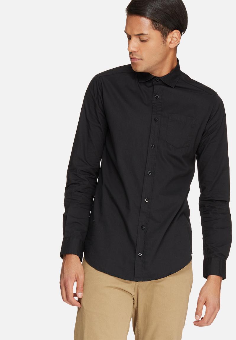 Plain long sleeve poplin shirt - black poplin basicthread Shirts ...