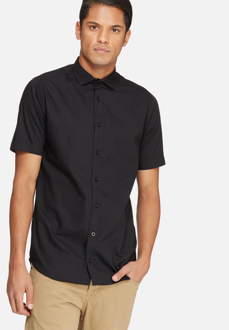 Plain short sleeve poplin shirt - black basicthread Shirts ...