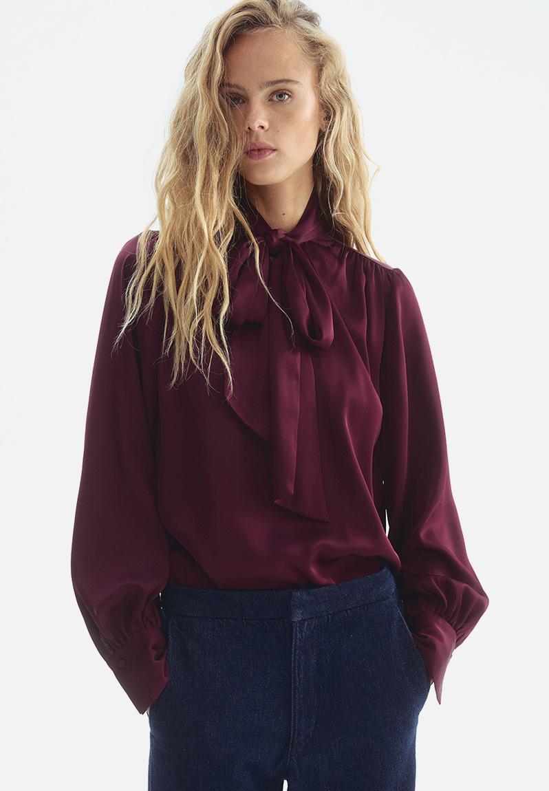 ワンピース maison chiffon tie blouse Tie-neck chiffon blouse - burgundy - 1271196005