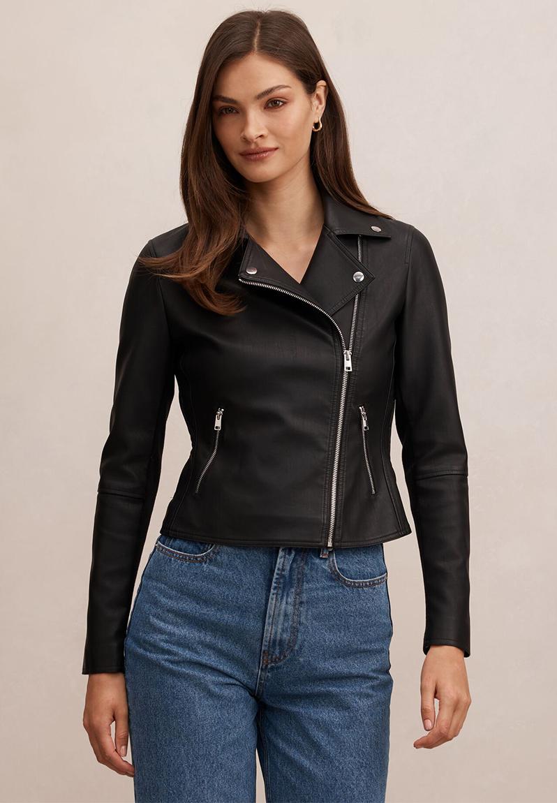 Betty faux leather biker jacket in black
