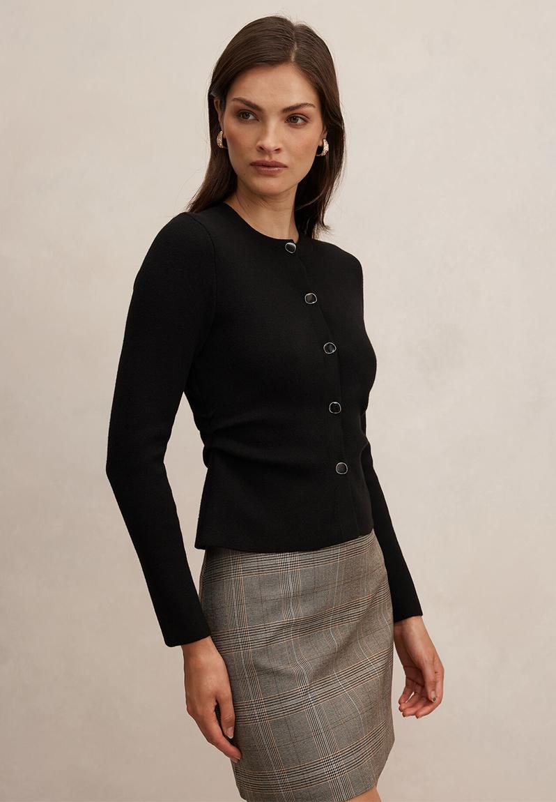 Valencia structured knit cardigan in black