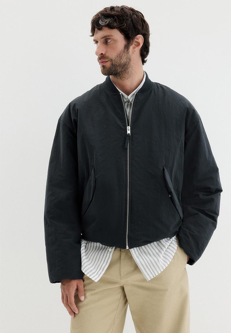 Loose fit nylon bomber jacket - black - 1295811001