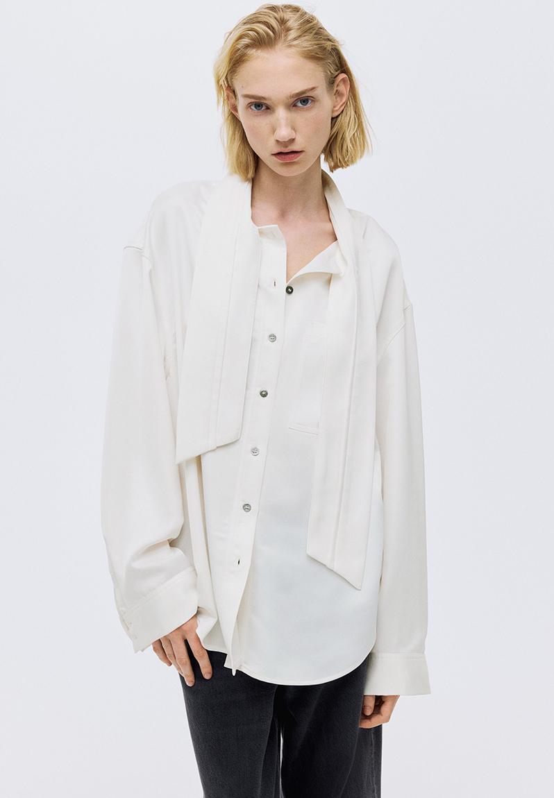 Bow-collar blouse - white - 1310246001