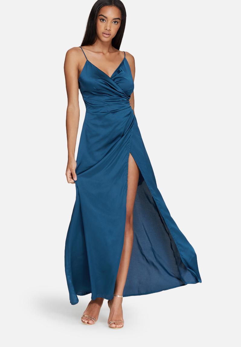 Silky wrap over maxi dress - blue Missguided Occasion | 0