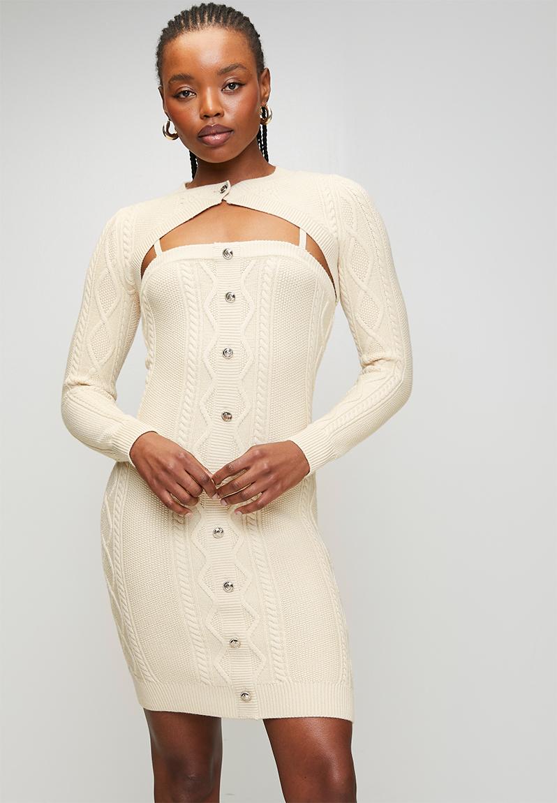 Daphne Twin-Set Cable-Knit Midi Dress - River Gravel