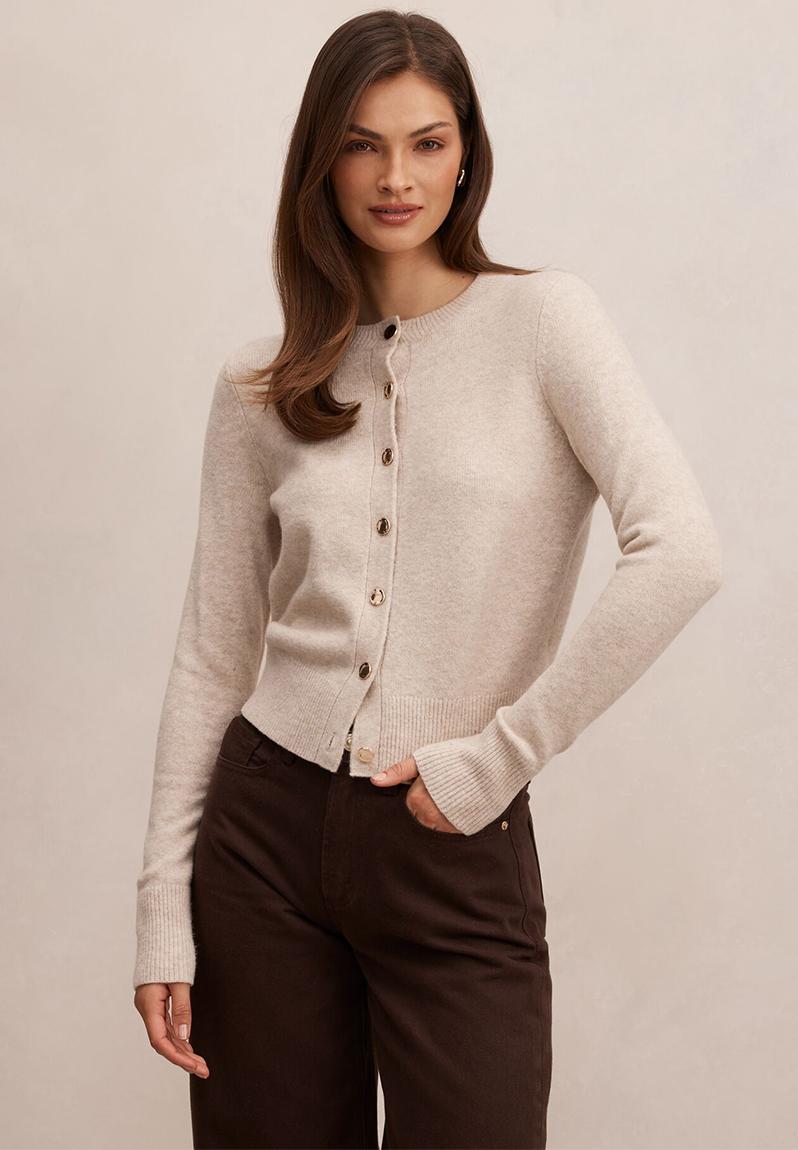 May Crew Neck Cardigan In Soft Oatmeal