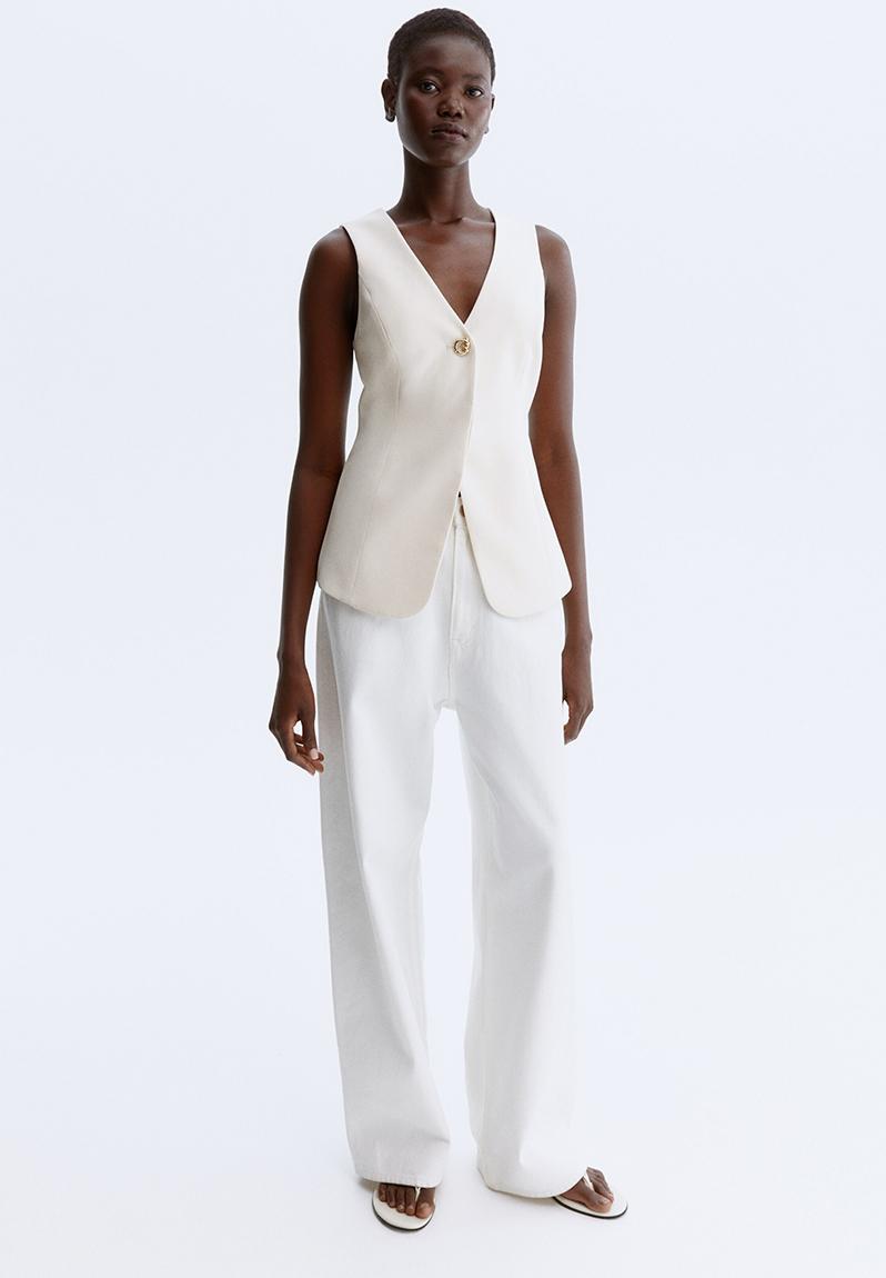 V-neck waistcoat - cream - 1301093004