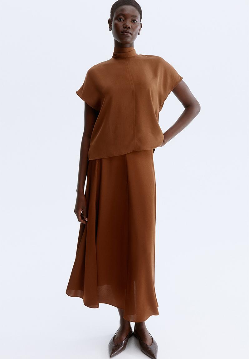 A-line satin skirt - brown - 1307915002