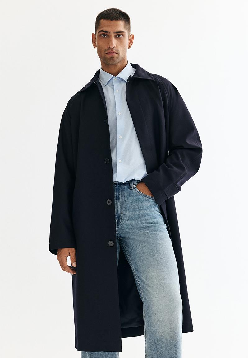 Loose fit belted mac-style coat - navy blue - 1310747001