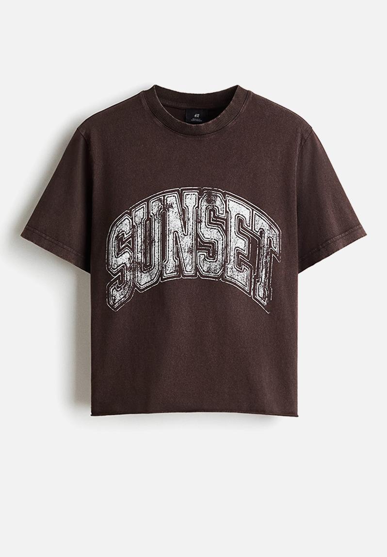トップス SUNSET WOOL RIB T-SHIRTS Regular fit printed cotton t-shirt - brown/sunset - 1318583003