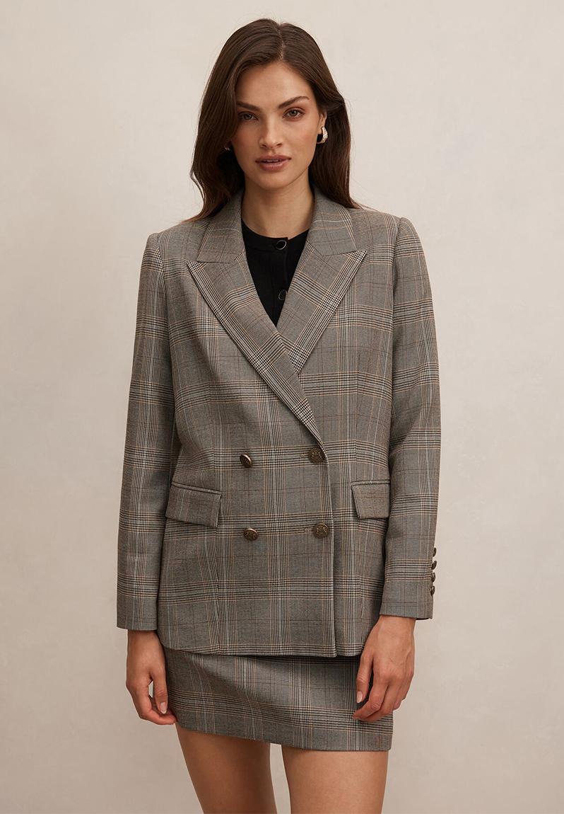 Eleanor Double Breasted Blazer In Check Suit