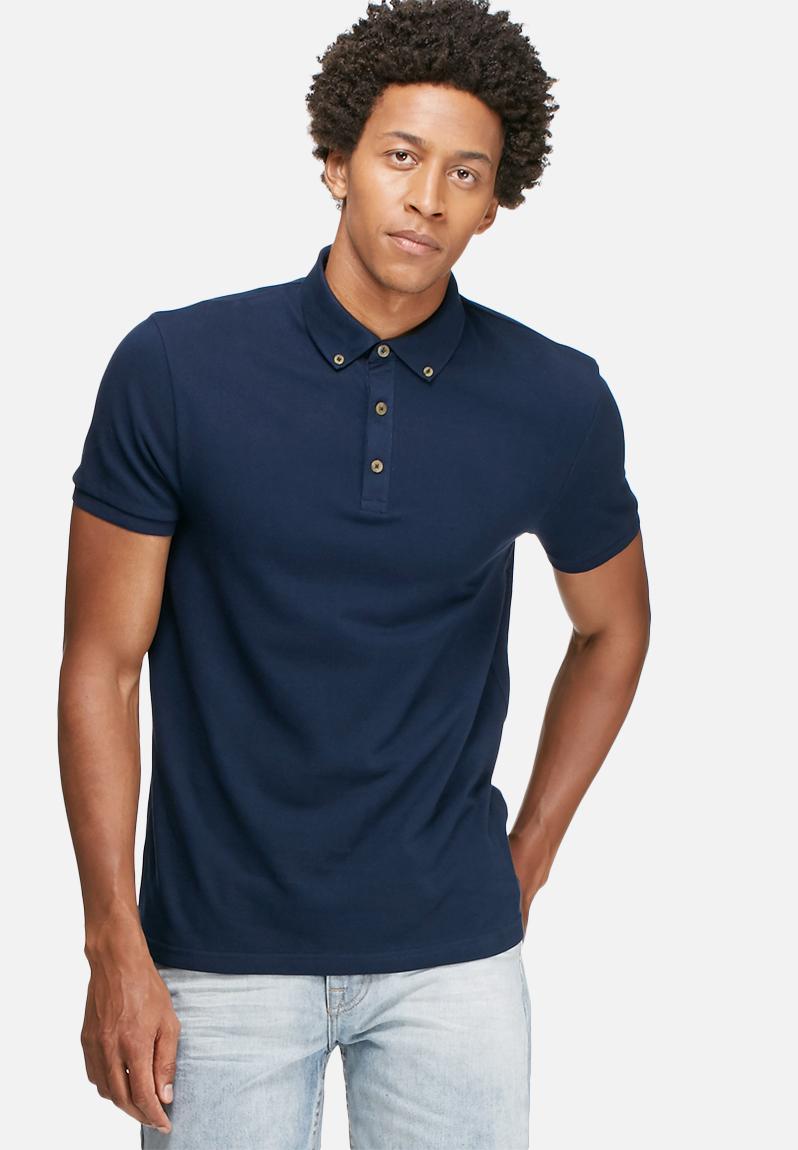 Mikey pique polo with button down collar - navy basicthread T-Shirts ...