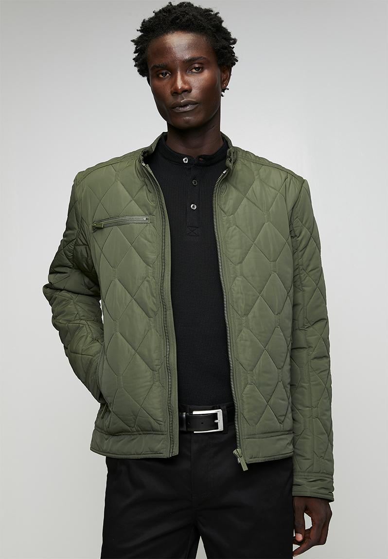 Quilted Padded Bomber Jacket - Olive