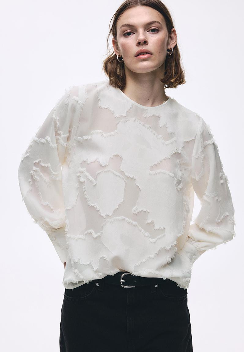 Jacquard-weave blouse - white - 1295187002