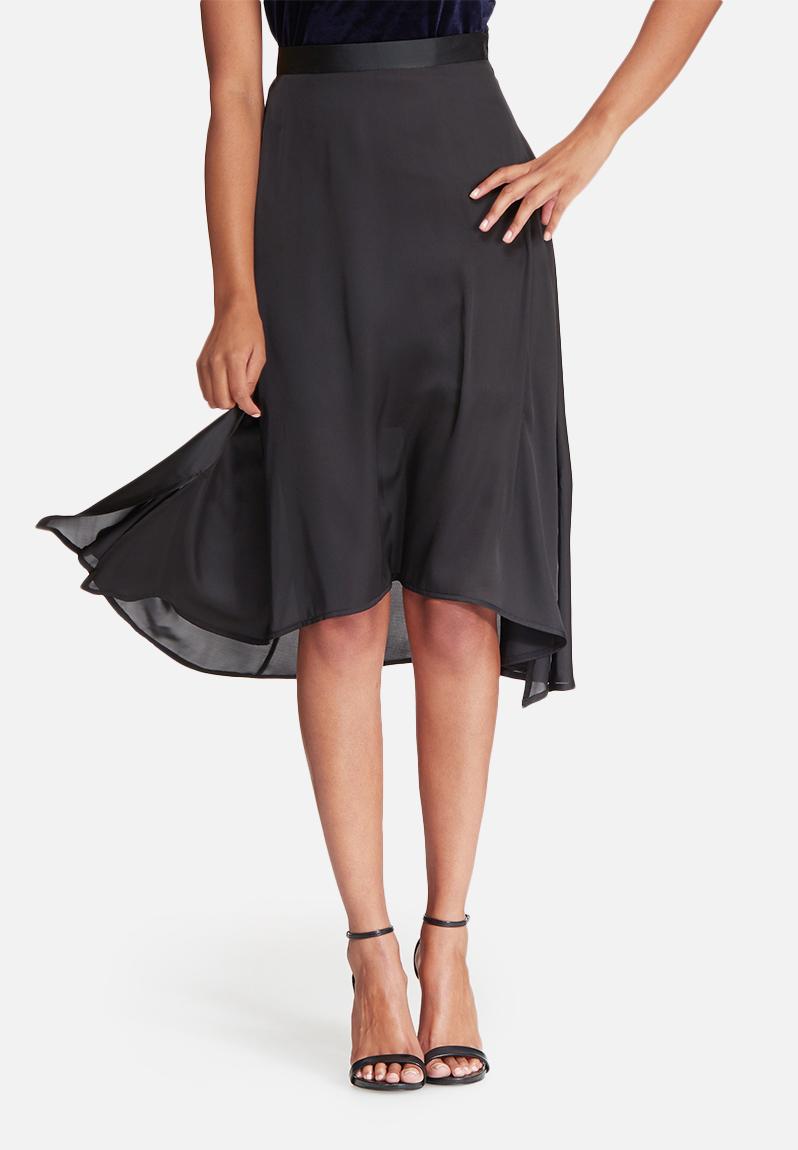 Satin high low skirt with side slits - black dailyfriday Skirts ...