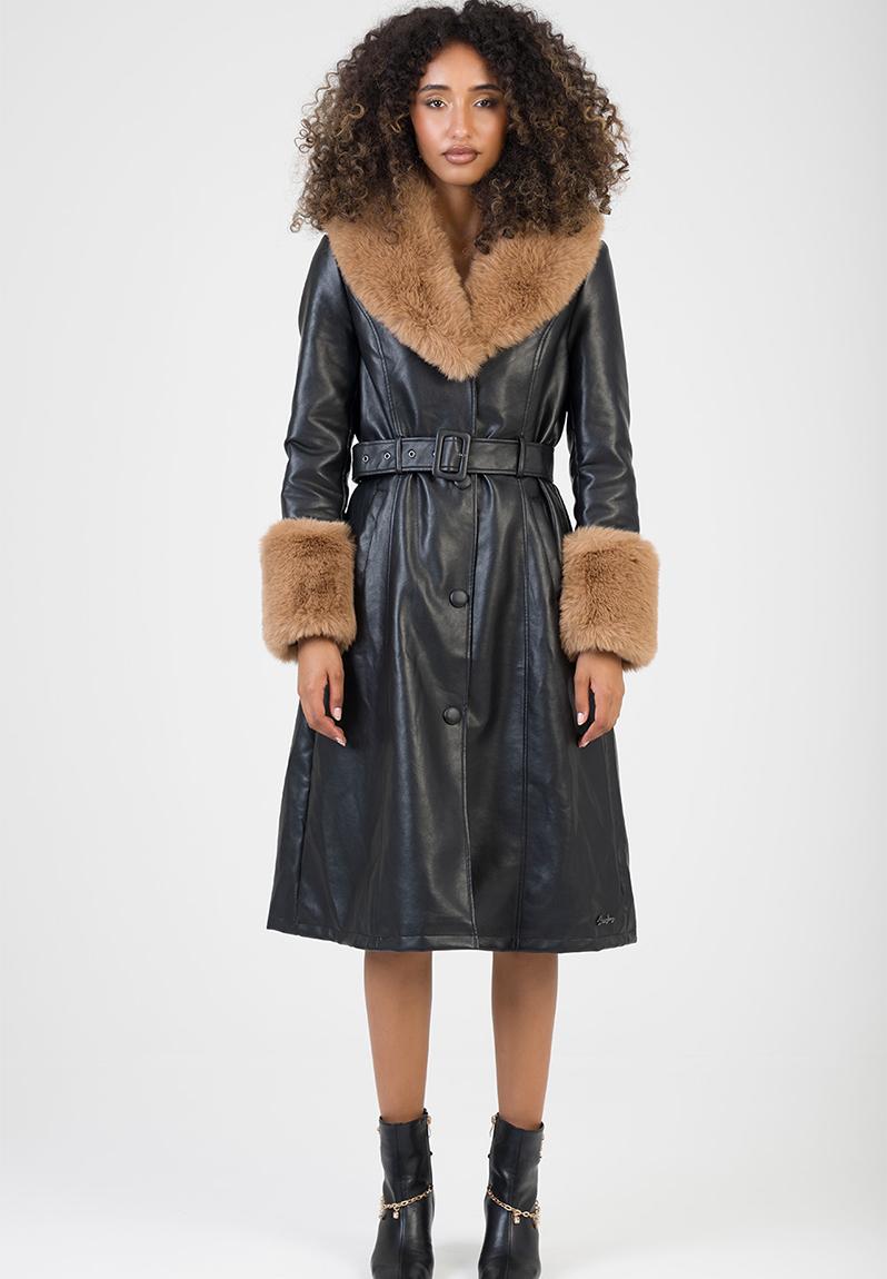 Deal Breaker Faux Fur-Trimmed Coat - Black/Brown