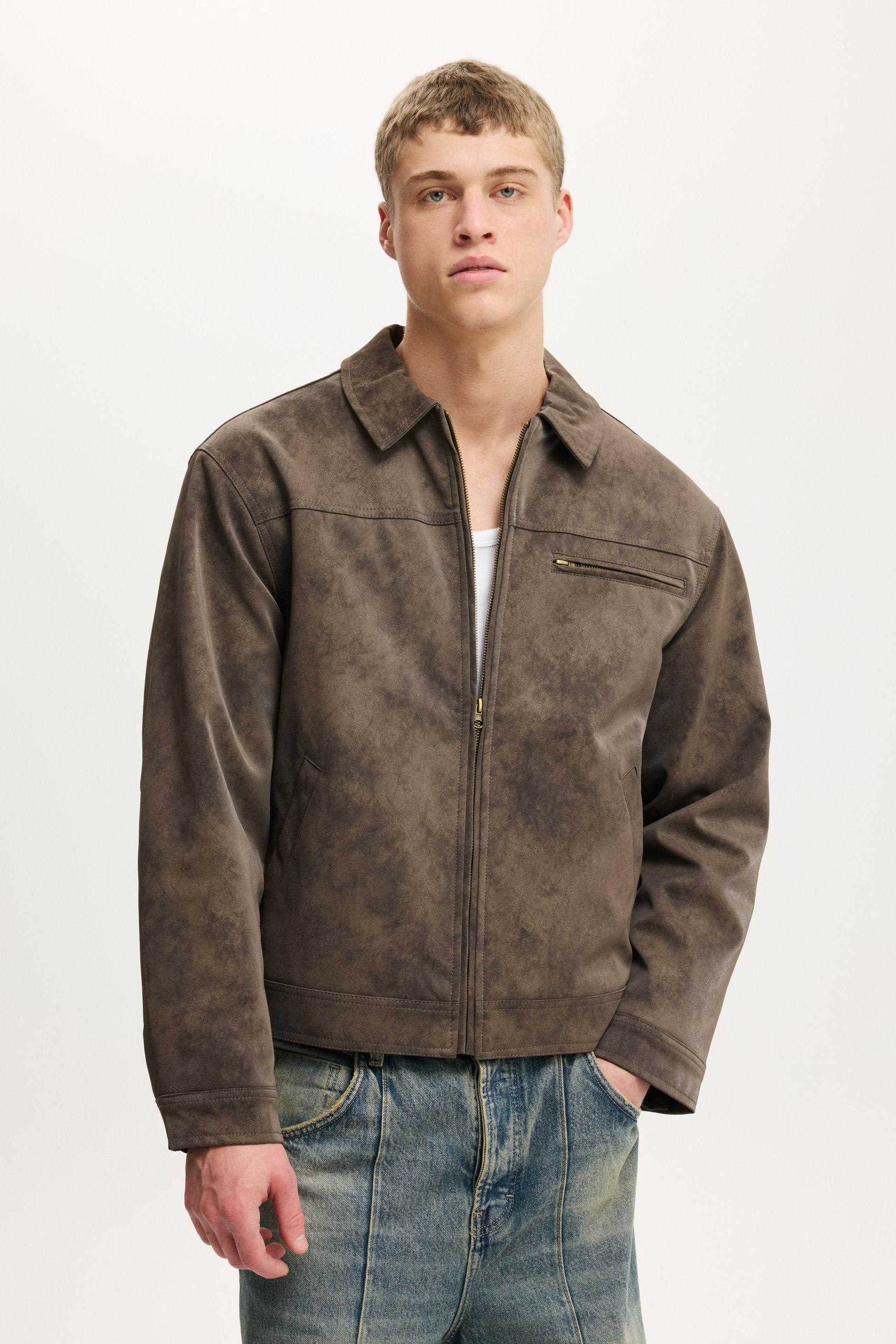 Cropped Faux Suede Harrington - Dark Grey