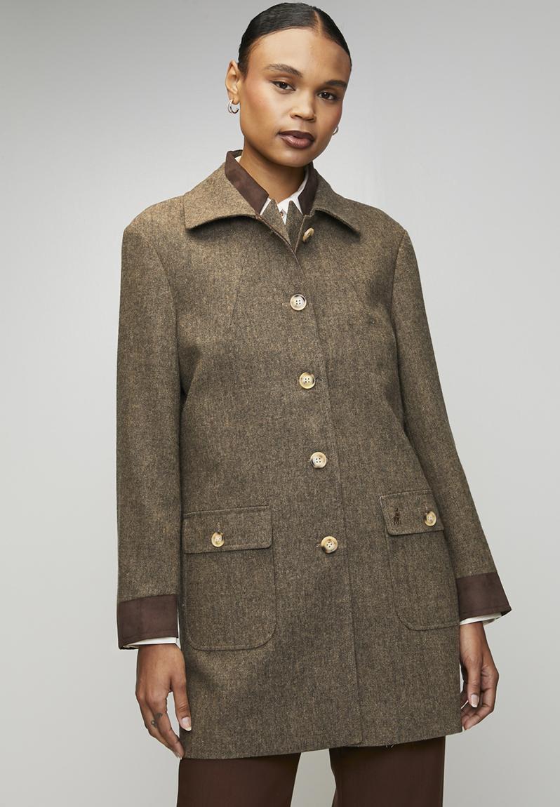 Wmn Cathy Ls Tweed Coat - Brown