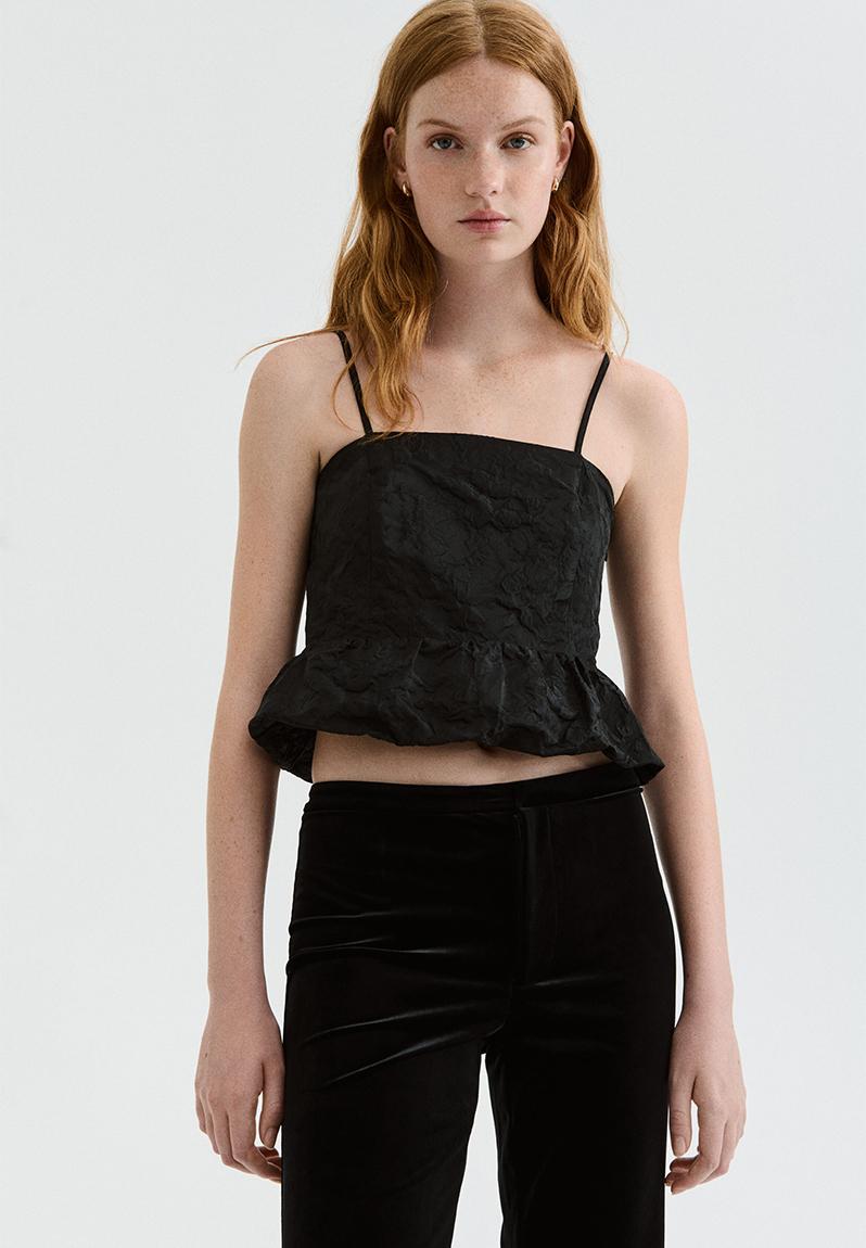 Bubble-hem strappy top - black - 1295349002