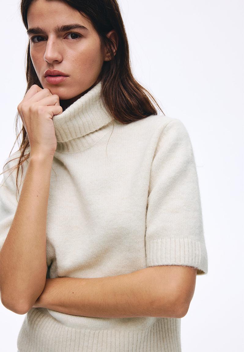 Knitted polo-neck top - cream - 1314878001