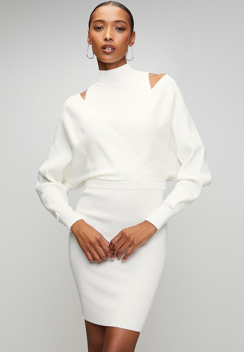 Ls Dolman Anita Rib Dress - Dove White