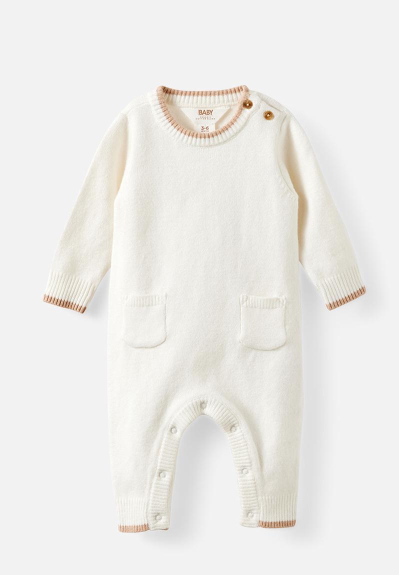 Organic Knit Long Sleeve Romper - Milk/Latte Cream