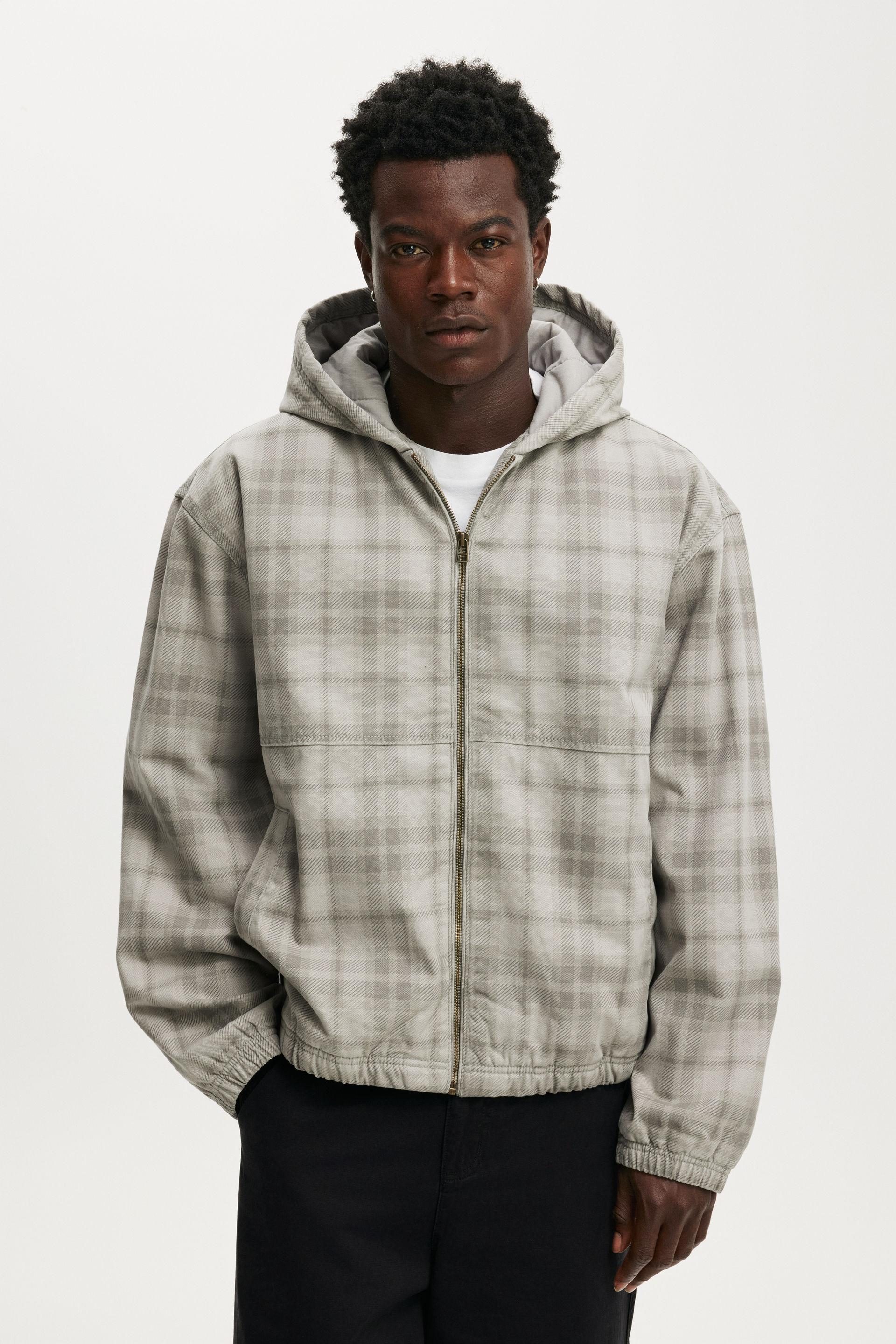 Cropped Hooded Bomber - Grey Check